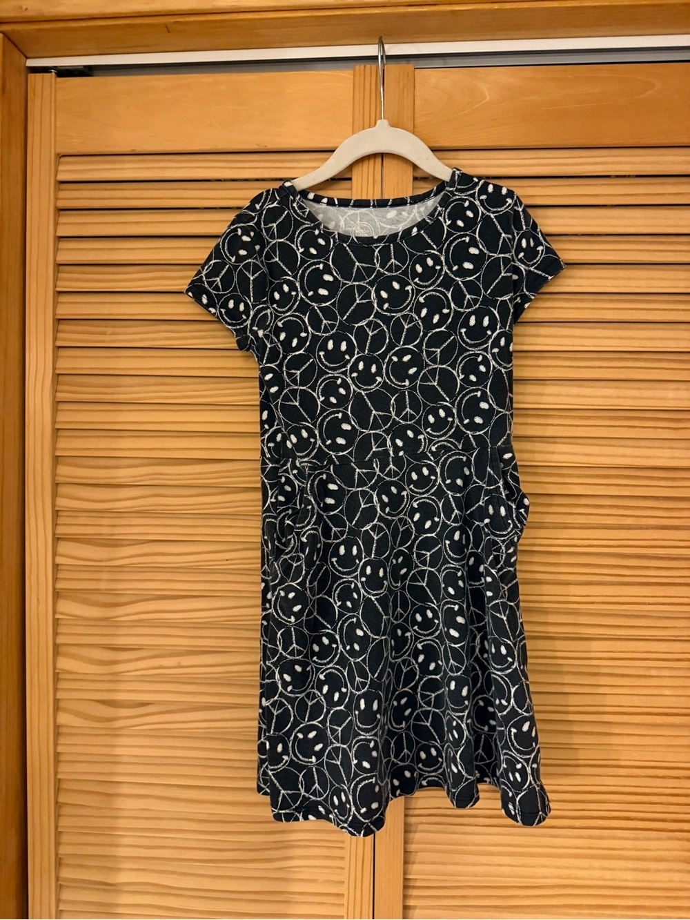 Girls' Navy Smiley Print Casual Dress
